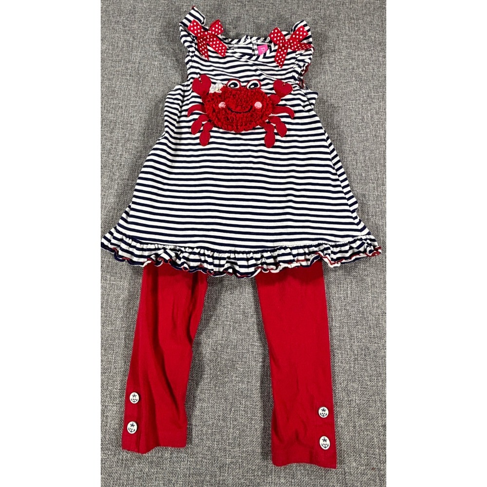 Good Lad Nautical Crab Tunic and Red Leggings Set Girls 4T Boutique Outfit Bows